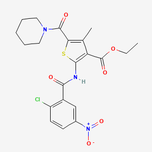 molecular formula C21H22ClN3O6S B3499861 Ethyl 2-(2-chloro-5-nitrobenzamido)-4-methyl-5-(piperidine-1-carbonyl)thiophene-3-carboxylate 