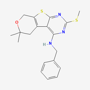 molecular formula C19H21N3OS2 B3500282 N-benzyl-12,12-dimethyl-5-methylsulfanyl-11-oxa-8-thia-4,6-diazatricyclo[7.4.0.02,7]trideca-1(9),2,4,6-tetraen-3-amine 