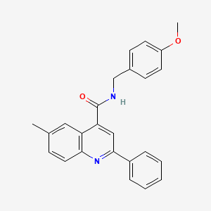 molecular formula C25H22N2O2 B3500404 N-[(4-methoxyphenyl)methyl]-6-methyl-2-phenylquinoline-4-carboxamide 