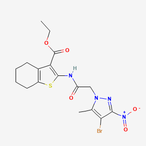 molecular formula C17H19BrN4O5S B3500545 ETHYL 2-{[2-(4-BROMO-5-METHYL-3-NITRO-1H-PYRAZOL-1-YL)ACETYL]AMINO}-4,5,6,7-TETRAHYDRO-1-BENZOTHIOPHENE-3-CARBOXYLATE 