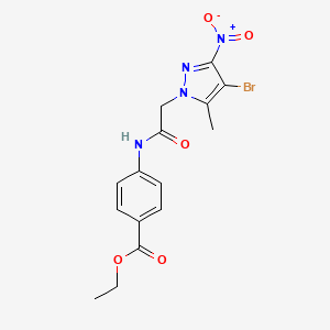 molecular formula C15H15BrN4O5 B3500658 ETHYL 4-[2-(4-BROMO-5-METHYL-3-NITRO-1H-PYRAZOL-1-YL)ACETAMIDO]BENZOATE 