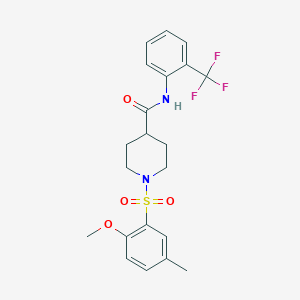 molecular formula C21H23F3N2O4S B3500812 1-(2-methoxy-5-methylphenyl)sulfonyl-N-[2-(trifluoromethyl)phenyl]piperidine-4-carboxamide 