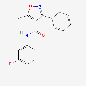 molecular formula C18H15FN2O2 B3500955 N-(3-fluoro-4-methylphenyl)-5-methyl-3-phenyl-1,2-oxazole-4-carboxamide 