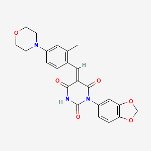 molecular formula C23H21N3O6 B3501153 (5E)-1-(1,3-benzodioxol-5-yl)-5-[2-methyl-4-(morpholin-4-yl)benzylidene]pyrimidine-2,4,6(1H,3H,5H)-trione 