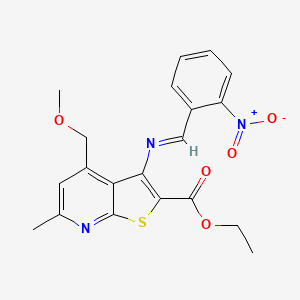 molecular formula C20H19N3O5S B3501833 ETHYL 4-(METHOXYMETHYL)-6-METHYL-3-[(E)-[(2-NITROPHENYL)METHYLIDENE]AMINO]THIENO[2,3-B]PYRIDINE-2-CARBOXYLATE 