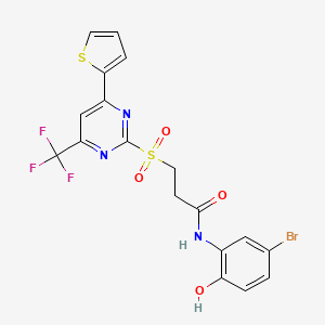 molecular formula C18H13BrF3N3O4S2 B3502231 N-(5-Bromo-2-hydroxyphenyl)-3-{[4-(thiophen-2-YL)-6-(trifluoromethyl)pyrimidin-2-YL]sulfonyl}propanamide 