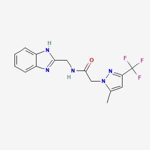 molecular formula C15H14F3N5O B3502359 N-(1H-benzimidazol-2-ylmethyl)-2-[5-methyl-3-(trifluoromethyl)pyrazol-1-yl]acetamide 