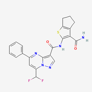 molecular formula C22H17F2N5O2S B3502641 N-(3-carbamoyl-5,6-dihydro-4H-cyclopenta[b]thiophen-2-yl)-7-(difluoromethyl)-5-phenylpyrazolo[1,5-a]pyrimidine-3-carboxamide 