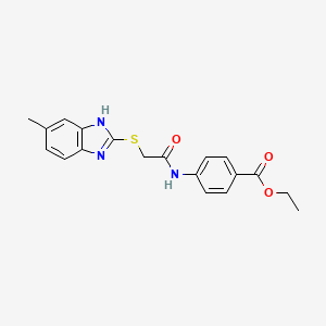 molecular formula C19H19N3O3S B3502730 ETHYL 4-({2-[(5-METHYL-1H-1,3-BENZIMIDAZOL-2-YL)SULFANYL]ACETYL}AMINO)BENZOATE 