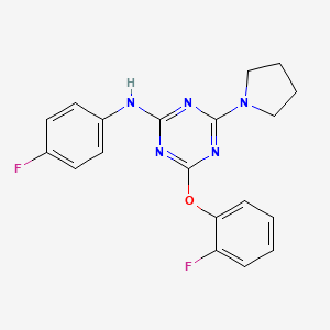 molecular formula C19H17F2N5O B3502735 N-[4-(2-FLUOROPHENOXY)-6-(1-PYRROLIDINYL)-1,3,5-TRIAZIN-2-YL]-N-(4-FLUOROPHENYL)AMINE 