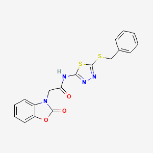 molecular formula C18H14N4O3S2 B3502765 N-[5-(benzylsulfanyl)-1,3,4-thiadiazol-2-yl]-2-(2-oxo-1,3-benzoxazol-3(2H)-yl)acetamide 