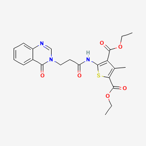 molecular formula C22H23N3O6S B3502773 diethyl 3-methyl-5-{[3-(4-oxoquinazolin-3(4H)-yl)propanoyl]amino}thiophene-2,4-dicarboxylate 