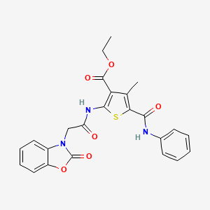 molecular formula C24H21N3O6S B3502787 ethyl 4-methyl-2-{[(2-oxo-1,3-benzoxazol-3(2H)-yl)acetyl]amino}-5-(phenylcarbamoyl)thiophene-3-carboxylate 