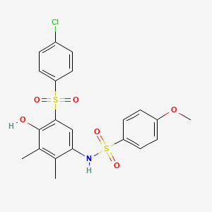 molecular formula C21H20ClNO6S2 B3502971 N-[5-(4-CHLOROBENZENESULFONYL)-4-HYDROXY-2,3-DIMETHYLPHENYL]-4-METHOXYBENZENE-1-SULFONAMIDE 