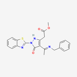 molecular formula C22H20N4O3S B3503190 methyl 2-{1-(1,3-benzothiazol-2-yl)-4-[(Z)-1-(benzylamino)ethylidene]-5-oxo-1,5-dihydro-4H-pyrazol-3-yl}acetate 
