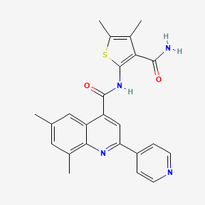 molecular formula C24H22N4O2S B3504394 N-(3-CARBAMOYL-4,5-DIMETHYL-2-THIENYL)-6,8-DIMETHYL-2-(4-PYRIDINYL)-4-QUINOLINECARBOXAMIDE 