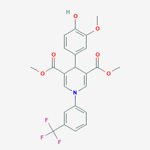 molecular formula C23H20F3NO6 B3505309 Dimethyl 4-(4-hydroxy-3-methoxyphenyl)-1-[3-(trifluoromethyl)phenyl]-1,4-dihydropyridine-3,5-dicarboxylate 