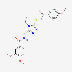 molecular formula C23H26N4O5S B3505346 N-[(4-ethyl-5-{[2-(4-methoxyphenyl)-2-oxoethyl]sulfanyl}-4H-1,2,4-triazol-3-yl)methyl]-3,4-dimethoxybenzamide 