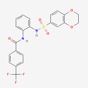 molecular formula C22H17F3N2O5S B3505974 N-[2-(2,3-DIHYDRO-1,4-BENZODIOXINE-6-SULFONAMIDO)PHENYL]-4-(TRIFLUOROMETHYL)BENZAMIDE 