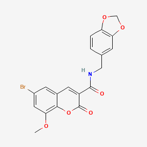 molecular formula C19H14BrNO6 B3506101 N-[(2H-1,3-BENZODIOXOL-5-YL)METHYL]-6-BROMO-8-METHOXY-2-OXO-2H-CHROMENE-3-CARBOXAMIDE 