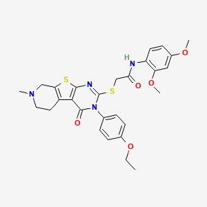 molecular formula C28H30N4O5S2 B3506560 N-(2,4-dimethoxyphenyl)-2-[[4-(4-ethoxyphenyl)-11-methyl-3-oxo-8-thia-4,6,11-triazatricyclo[7.4.0.02,7]trideca-1(9),2(7),5-trien-5-yl]sulfanyl]acetamide 