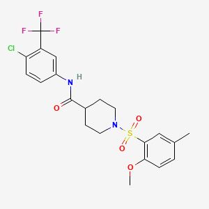 molecular formula C21H22ClF3N2O4S B3506716 N-[4-chloro-3-(trifluoromethyl)phenyl]-1-(2-methoxy-5-methylphenyl)sulfonylpiperidine-4-carboxamide 
