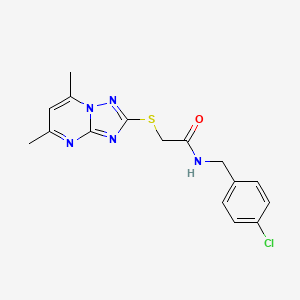 molecular formula C16H16ClN5OS B3507688 N-[(4-CHLOROPHENYL)METHYL]-2-({5,7-DIMETHYL-[1,2,4]TRIAZOLO[1,5-A]PYRIMIDIN-2-YL}SULFANYL)ACETAMIDE 