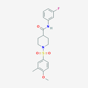 molecular formula C20H23FN2O4S B3508196 N-(3-fluorophenyl)-1-(4-methoxy-3-methylphenyl)sulfonylpiperidine-4-carboxamide 
