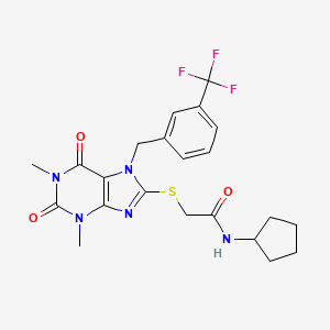 molecular formula C22H24F3N5O3S B3508444 N-CYCLOPENTYL-2-[(1,3-DIMETHYL-2,6-DIOXO-7-{[3-(TRIFLUOROMETHYL)PHENYL]METHYL}-2,3,6,7-TETRAHYDRO-1H-PURIN-8-YL)SULFANYL]ACETAMIDE 