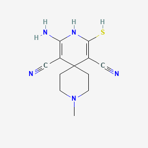 molecular formula C12H15N5S B3508645 2-AMINO-5-CYANO-9-METHYL-4-SULFANYL-3,9-DIAZASPIRO[5.5]UNDECA-1,4-DIEN-1-YL CYANIDE 