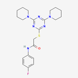 molecular formula C21H27FN6OS B3508664 2-{[4,6-di(piperidin-1-yl)-1,3,5-triazin-2-yl]sulfanyl}-N-(4-fluorophenyl)acetamide 