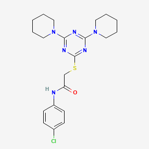 molecular formula C21H27ClN6OS B3508716 N-(4-chlorophenyl)-2-{[4,6-di(piperidin-1-yl)-1,3,5-triazin-2-yl]sulfanyl}acetamide 