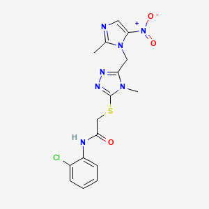 molecular formula C16H16ClN7O3S B3508878 N-(2-chlorophenyl)-2-({4-methyl-5-[(2-methyl-5-nitro-1H-imidazol-1-yl)methyl]-4H-1,2,4-triazol-3-yl}sulfanyl)acetamide 