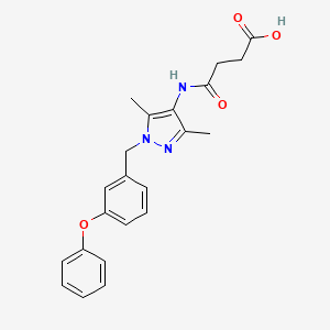 molecular formula C22H23N3O4 B3510752 4-{[3,5-dimethyl-1-(3-phenoxybenzyl)-1H-pyrazol-4-yl]amino}-4-oxobutanoic acid 