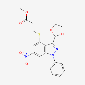 molecular formula C20H19N3O6S B3511104 methyl 3-{[3-(1,3-dioxolan-2-yl)-6-nitro-1-phenyl-1H-indazol-4-yl]sulfanyl}propanoate 
