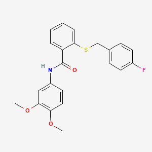 molecular formula C22H20FNO3S B3511600 N-(3,4-DIMETHOXYPHENYL)-2-{[(4-FLUOROPHENYL)METHYL]SULFANYL}BENZAMIDE 