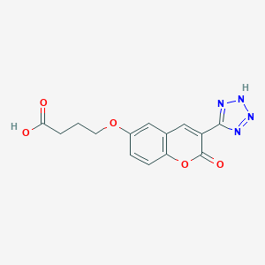 molecular formula C14H12N4O5 B035122 Butanoic acid, 4-((2-oxo-3-(1H-tetrazol-5-yl)-2H-1-benzopyran-6-yl)oxy)- CAS No. 103876-50-2