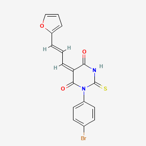 molecular formula C17H11BrN2O3S B3512677 (5E)-1-(4-bromophenyl)-5-[(2E)-3-(furan-2-yl)prop-2-en-1-ylidene]-2-thioxodihydropyrimidine-4,6(1H,5H)-dione 