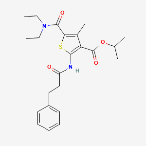 molecular formula C23H30N2O4S B3518552 isopropyl 5-[(diethylamino)carbonyl]-4-methyl-2-[(3-phenylpropanoyl)amino]-3-thiophenecarboxylate 