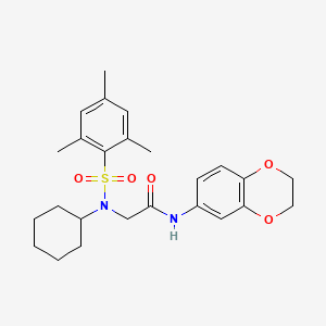 molecular formula C25H32N2O5S B3518659 N~2~-cyclohexyl-N~1~-(2,3-dihydro-1,4-benzodioxin-6-yl)-N~2~-(mesitylsulfonyl)glycinamide 