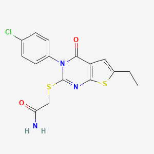 molecular formula C16H14ClN3O2S2 B3519376 2-{[3-(4-chlorophenyl)-6-ethyl-4-oxo-3,4-dihydrothieno[2,3-d]pyrimidin-2-yl]thio}acetamide 
