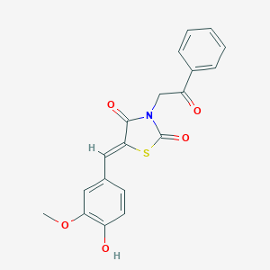molecular formula C19H15NO5S B352448 (5Z)-5-[(4-HYDROXY-3-METHOXYPHENYL)METHYLIDENE]-3-(2-OXO-2-PHENYLETHYL)-1,3-THIAZOLIDINE-2,4-DIONE CAS No. 536727-95-4