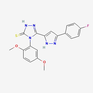 molecular formula C19H16FN5O2S B3524663 4-(2,5-dimethoxyphenyl)-5-[3-(4-fluorophenyl)-1H-pyrazol-5-yl]-4H-1,2,4-triazole-3-thiol 