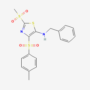 molecular formula C18H18N2O4S3 B3524749 N-Benzyl-2-methanesulfonyl-4-(4-methylbenzenesulfonyl)-1,3-thiazol-5-amine 