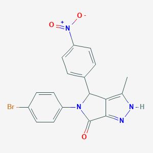 molecular formula C18H13BrN4O3 B352475 5-(4-bromophenyl)-4-{4-nitrophenyl}-3-methyl-4,5-dihydropyrrolo[3,4-c]pyrazol-6(1H)-one CAS No. 840513-10-2