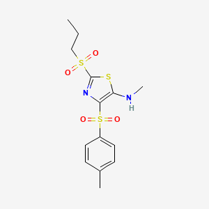 molecular formula C14H18N2O4S3 B3526334 N-methyl-4-[(4-methylphenyl)sulfonyl]-2-(propylsulfonyl)-1,3-thiazol-5-amine 