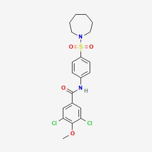 molecular formula C20H22Cl2N2O4S B3526406 N-[4-(azepan-1-ylsulfonyl)phenyl]-3,5-dichloro-4-methoxybenzamide 