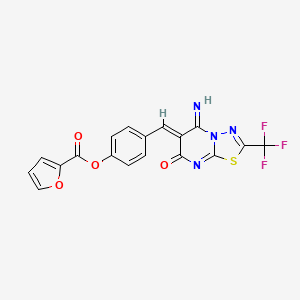 molecular formula C18H9F3N4O4S B3526438 [4-[(Z)-[5-imino-7-oxo-2-(trifluoromethyl)-[1,3,4]thiadiazolo[3,2-a]pyrimidin-6-ylidene]methyl]phenyl] furan-2-carboxylate 