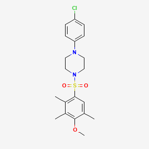 molecular formula C20H25ClN2O3S B3526545 1-(4-Chlorophenyl)-4-(4-methoxy-2,3,5-trimethylbenzenesulfonyl)piperazine 