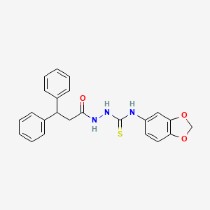 molecular formula C23H21N3O3S B3526565 N-1,3-benzodioxol-5-yl-2-(3,3-diphenylpropanoyl)hydrazinecarbothioamide 